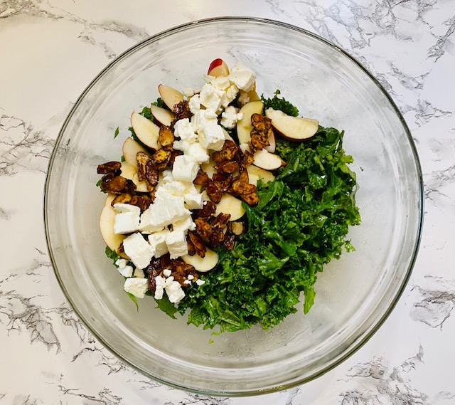 apple kale salad, candied almonds